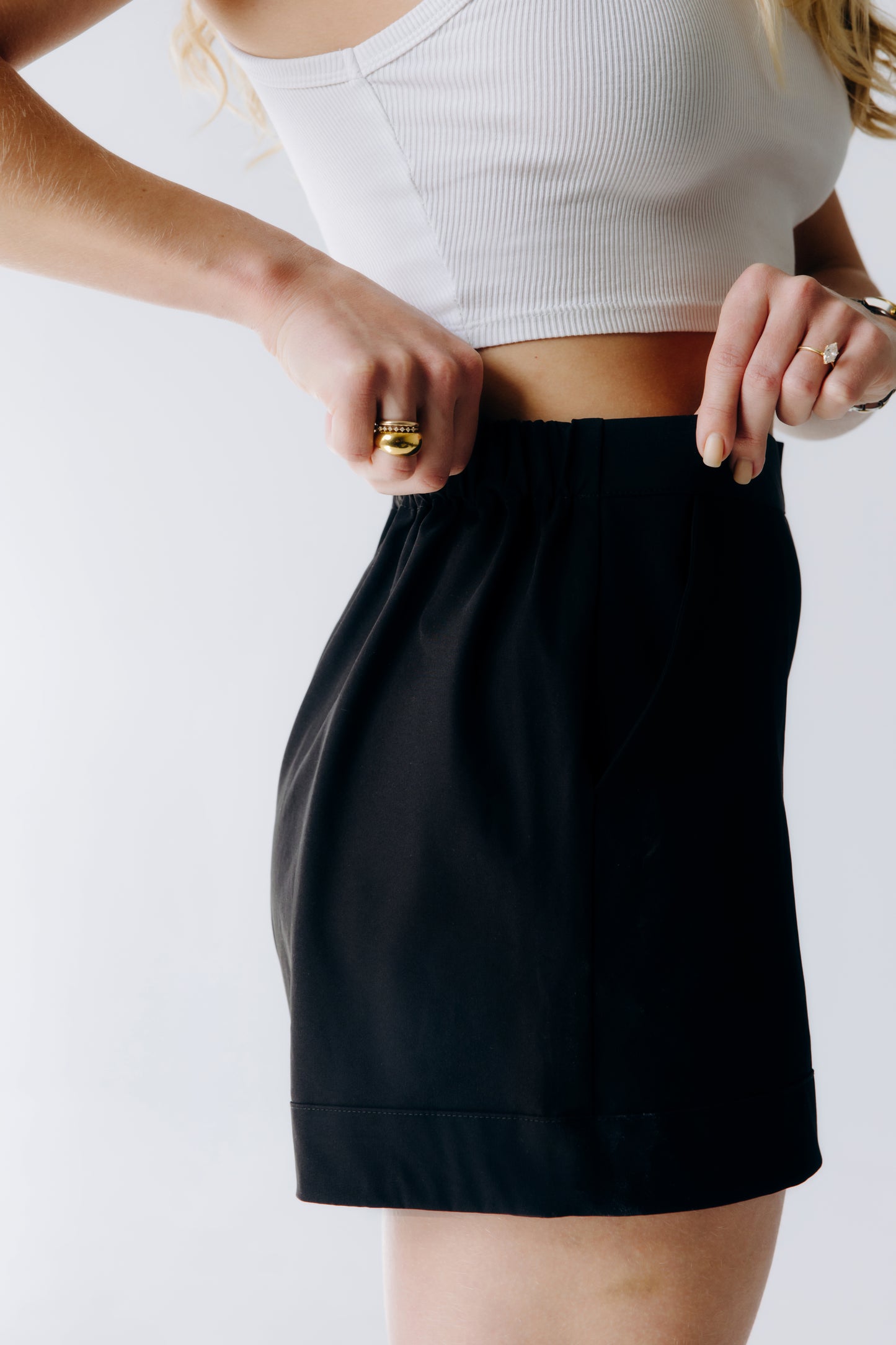 Wide Leg Faux Cuff Shorts