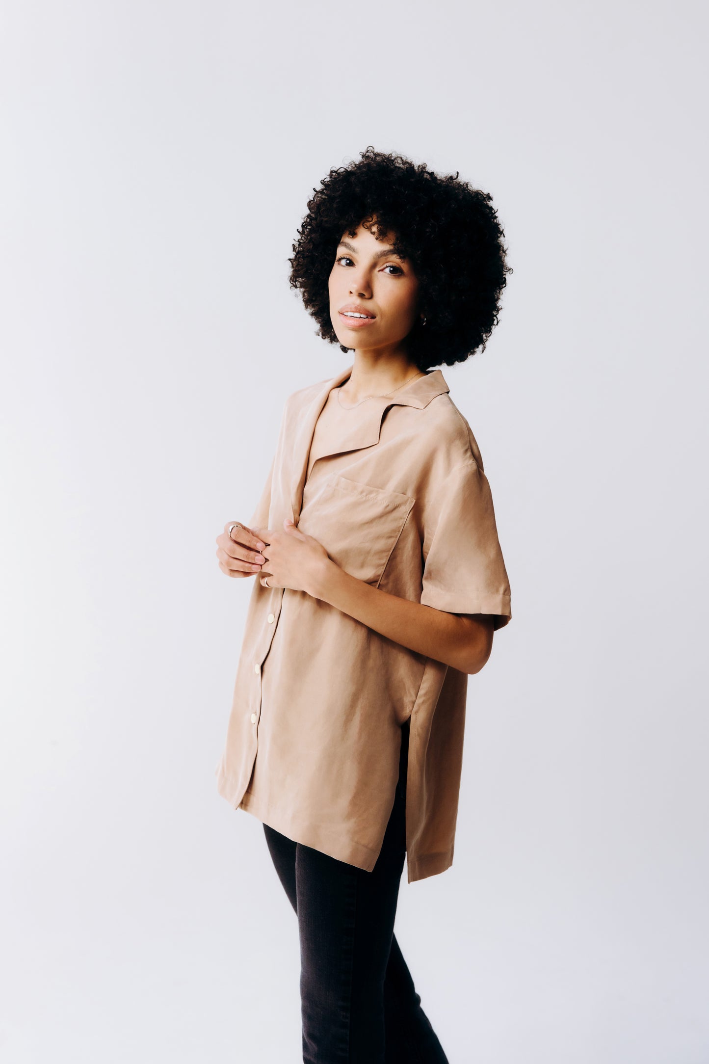 Washable Silk Camp Button Down Shirt