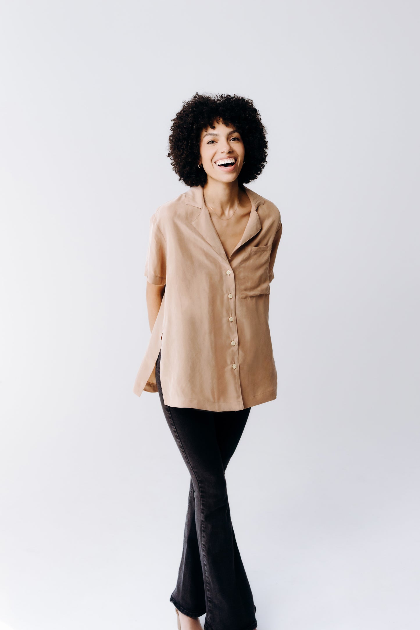 Washable Silk Camp Button Down Shirt