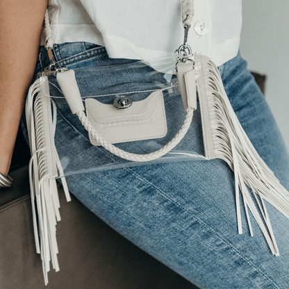 Myra | Clear Leather Crossbody Bag w/ Fringe, Small